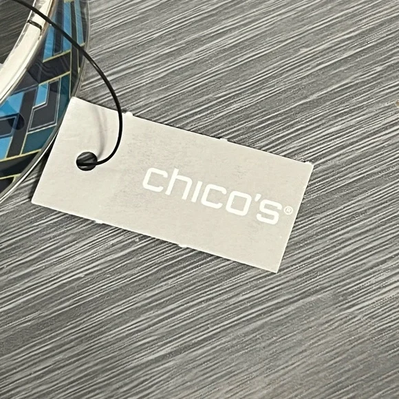 NTW Chico's Silver and Enamel Bangle Bracelet with Chevron Design - Picture 8 of 10